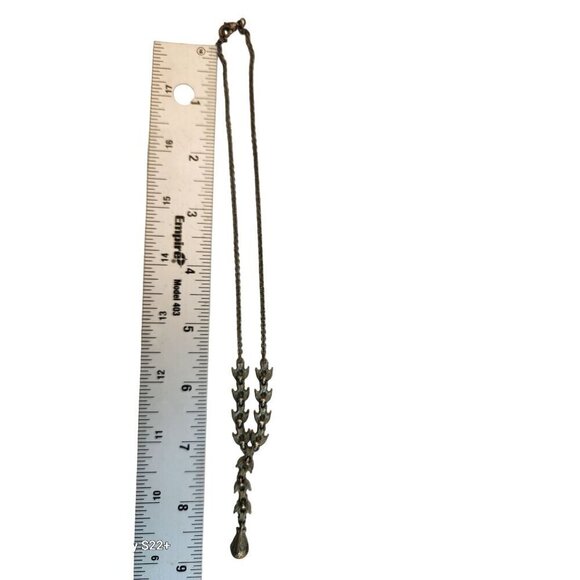 Teardrop Necklace With different colors of Blue stones and enamel painted leave - Picture 7 of 10